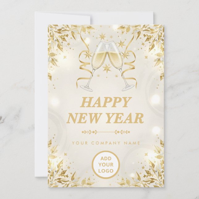 Tarjeta Festiva Luxury Champagne & White Business Happy New Year (Anverso)