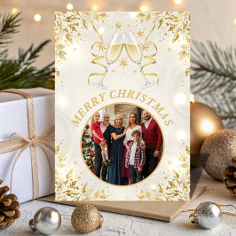 Tarjeta Festiva Luxury Champagne & White Family Christmas Photo
