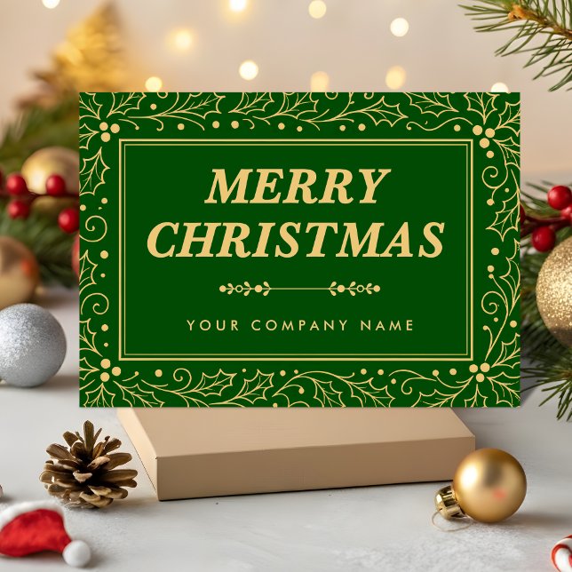 Tarjeta Festiva Luxury Green & Antique-Gold Business Christmas (Subido por el creador)
