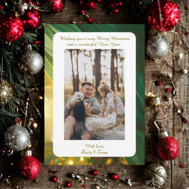 Tarjeta Festiva Luxury Green Plaid Portrait Photo Christmas Card