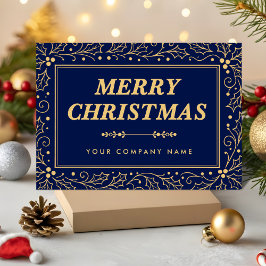Tarjeta Festiva Luxury Navy Blue & Antique-Gold Business Christmas