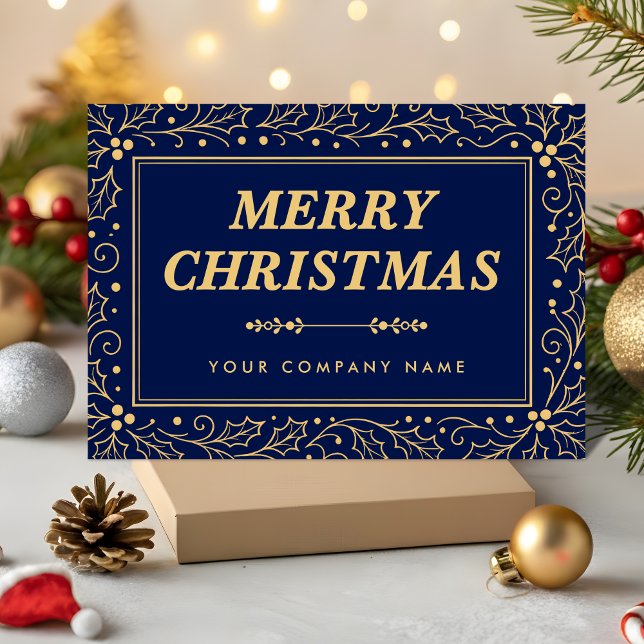 Tarjeta Festiva Luxury Navy Blue & Antique-Gold Business Christmas (Subido por el creador)