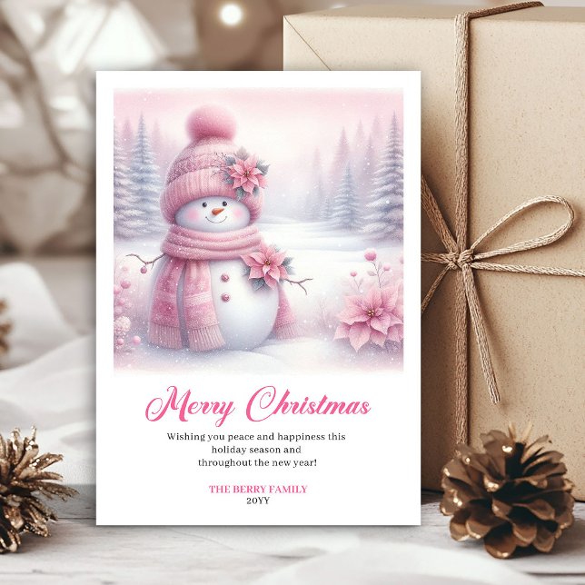 Tarjeta Festiva Luxury Pink Snowman Kids Editable Christmas Cards (Luxury Pink Snowman Kids Editable Christmas Greeting Card

)
