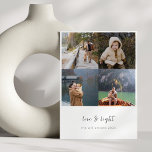 Tarjeta Festiva Luz de amor minimalista Guión de Hanukkah 4 Cuadrí<br><div class="desc">Luz de amor minimalista Guión Hanukkah 4 Tarjeta de vacaciones con cuadrícula fotográfica con caligrafía manuscrita Tipografía</div>