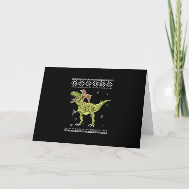 Tarjeta Festiva luz de los navidades chihuahua montar en dinosauri (Anverso)