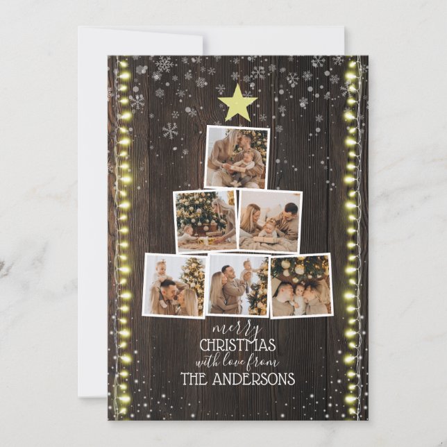 Tarjeta Festiva Luz de madera, nieve y cuerdas | 6 Navidades fotog (Anverso)