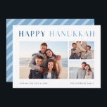 Tarjeta Festiva Luz moderna | Elegante Hanukkah Collage de fotos H<br><div class="desc">Comparte los deseos de Hanukkah con estas simples y elegantes tarjetas de collage de fotos, que incluyen tres de tus fotos favoritas alineadas en el centro. "Hanukkah feliz" aparece en la parte superior de la moda y letras modernas, con un mensaje personalizado y el nombre de tu familia en la...</div>