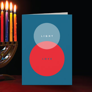 Tarjeta Festiva Luz moderna y amor Rojo y Azul plegado Hanukkah