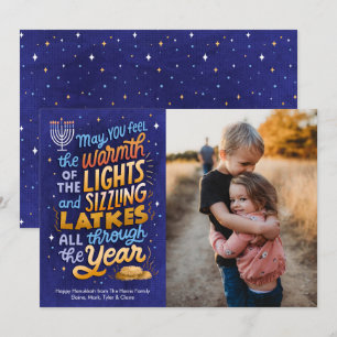 Tarjeta Festiva Luz y Latkes Una Foto Hanukkah
