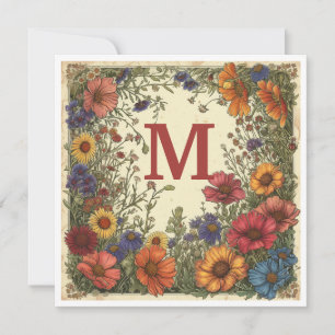 Tarjeta Festiva "M" Milano Rojo: Bloom y Monograma
