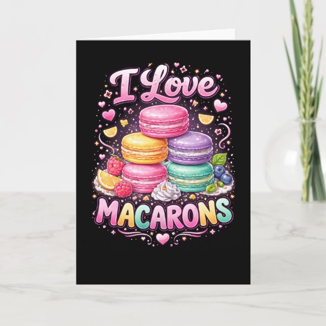 Tarjeta Festiva Macarons de Amor Dulce (Anverso)