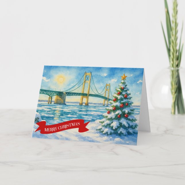 Tarjeta Festiva Mackinac Bridge Christmas Card (Anverso)