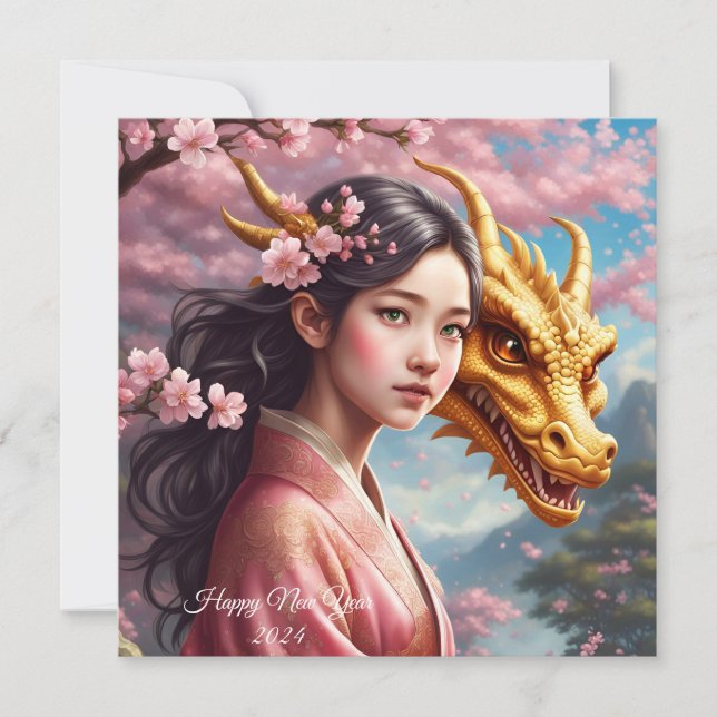 Tarjeta Festiva Mädchen zwischen Kirschblüten  (Anverso)