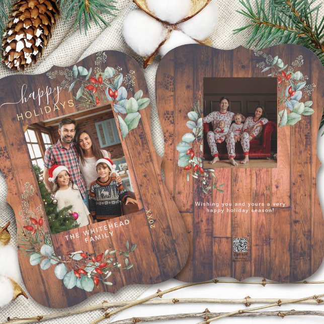 Tarjeta Festiva Madera acuarela de la foto botánica (You will love these beautiful Christmas cards! They feature botanical watercolor pine and berries.)