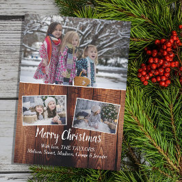 Tarjeta Festiva Madera de cosecha de fotos de familia Feliz Navida