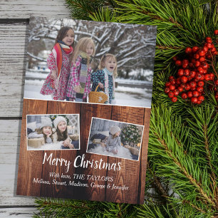 Tarjeta Festiva Madera de cosecha de fotos de familia Feliz Navida