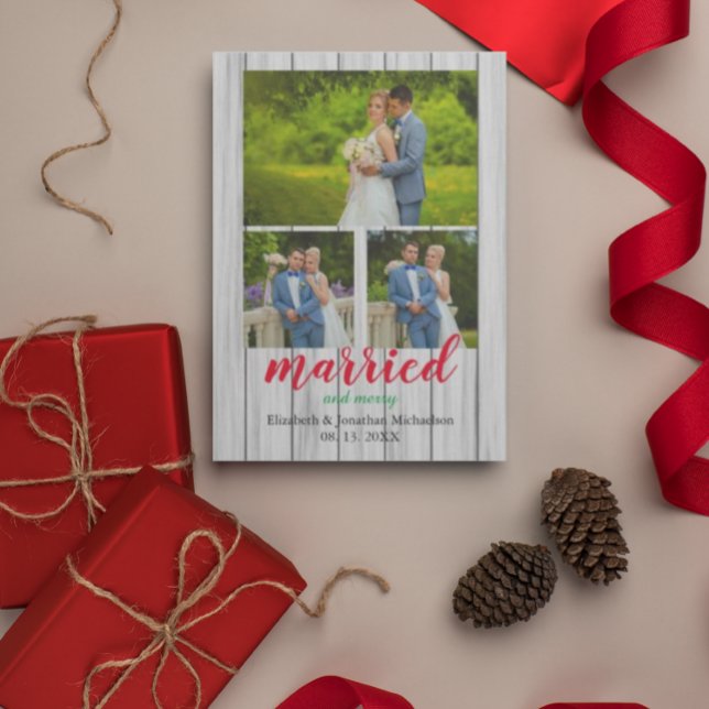 Tarjeta Festiva Madera rústica casada y Collage de fotos de cereza (Subido por el creador)