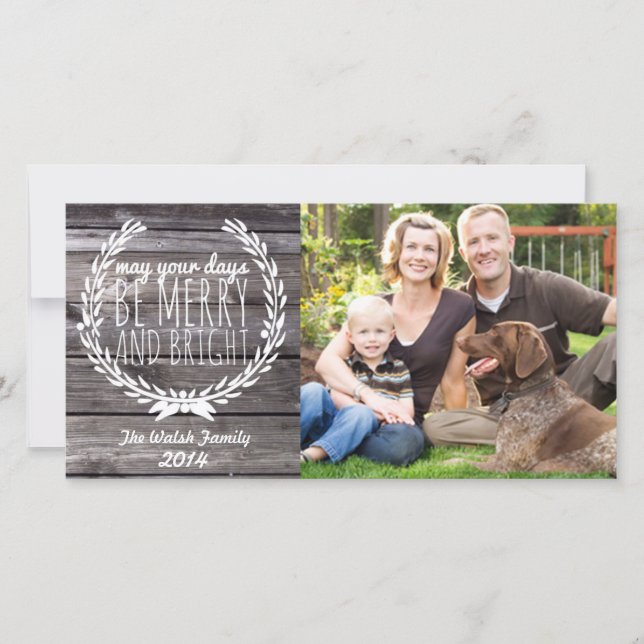 Tarjeta Festiva Madera rústica feliz y brillante (Anverso)