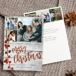 Tarjeta Festiva Madera rústica foto navideña