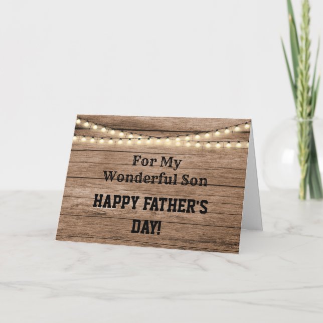 Tarjeta Festiva Madera Rústica y cadenas Iluminan Día De Los Padre (Anverso)