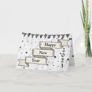 Tarjeta Festiva Madera Vintage simple Año Nuevo 2023 Minimalista