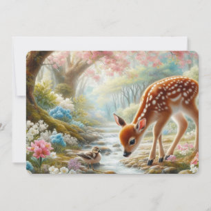Tarjeta Festiva Maderas de primavera con pato y cebada/ciervo
