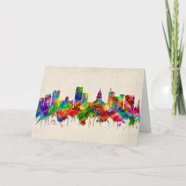 Tarjeta Festiva Madison Wisconsin Skyline (Anverso)