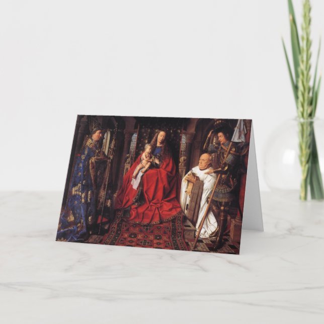 Tarjeta Festiva Madonna con Canon van der Paele, Jan van Eyck (Anverso)