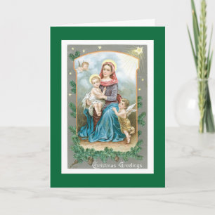 Tarjeta Festiva Madonna con Cristo Niño y Ángeles