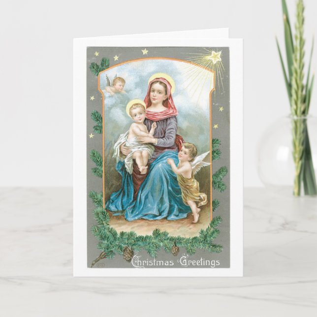 Tarjeta Festiva Madonna con el niño de Cristo (Anverso)
