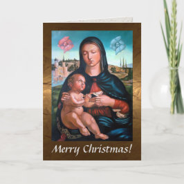 Tarjeta Festiva Madonna con niño, libro y cherubs