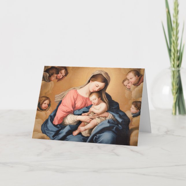 Tarjeta Festiva Madonna con niños y ángeles (Anverso)