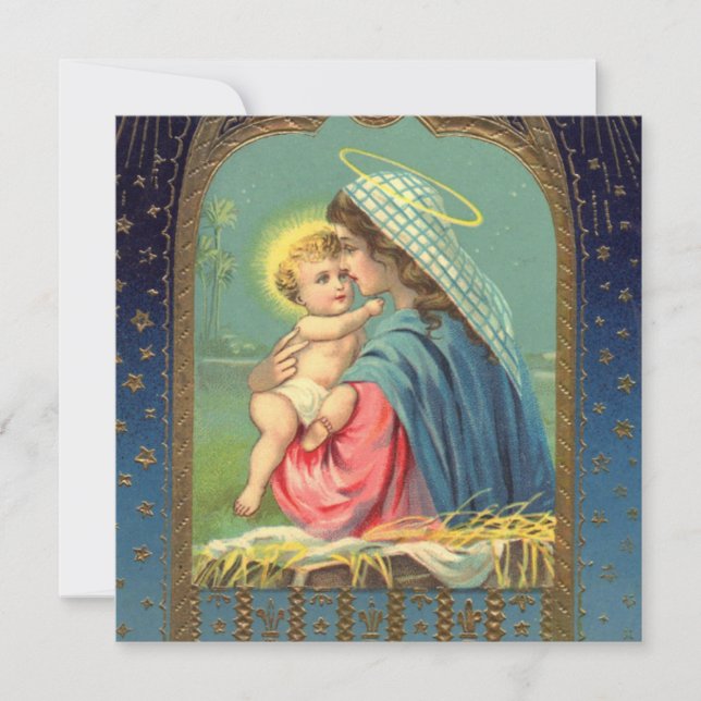 Tarjeta Festiva Madonna de época y Navidades infantiles (Anverso)