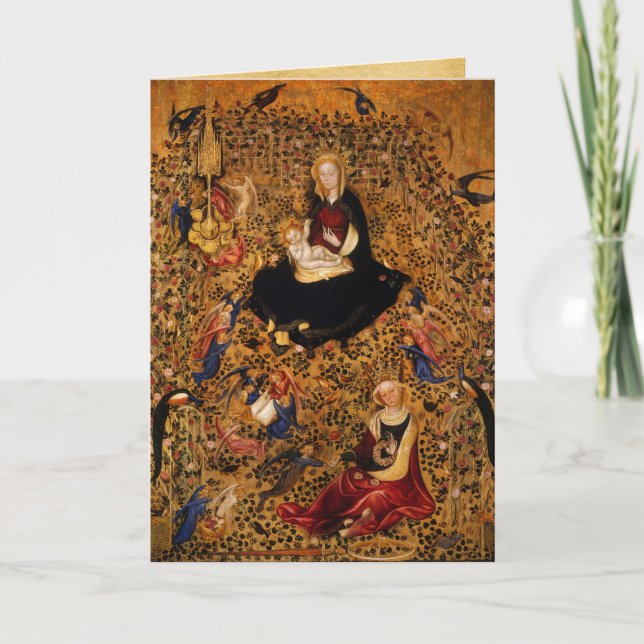 Tarjeta Festiva MADONNA E HIJO DE ROSA BOWER, Navidades DE ANGELS (Anverso)