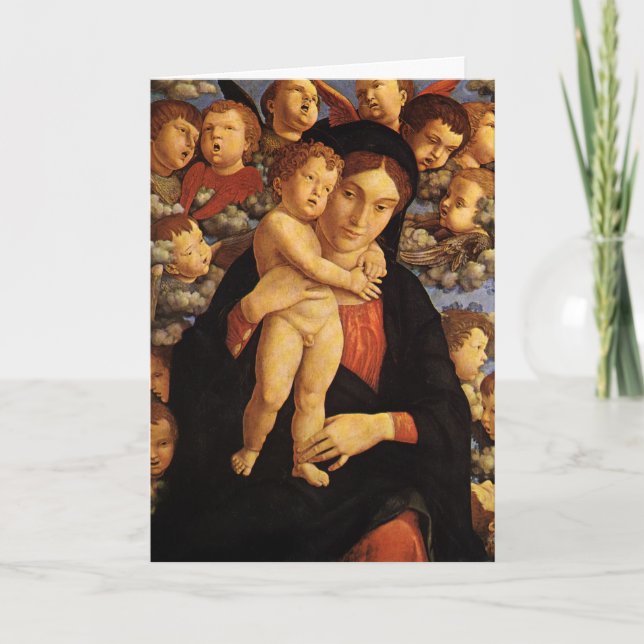 Tarjeta Festiva Madonna e hijo por Andrea Mantegna (Anverso)