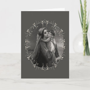 Tarjeta Festiva Madonna negra y blanca y niño con marco plateado
