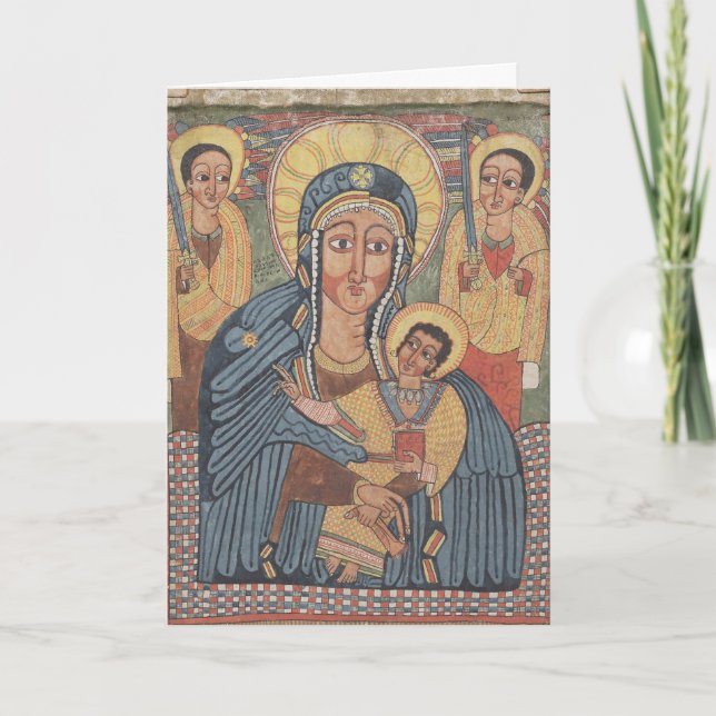 Tarjeta Festiva Madonna negra y niño, Navidades etíopes (Anverso)