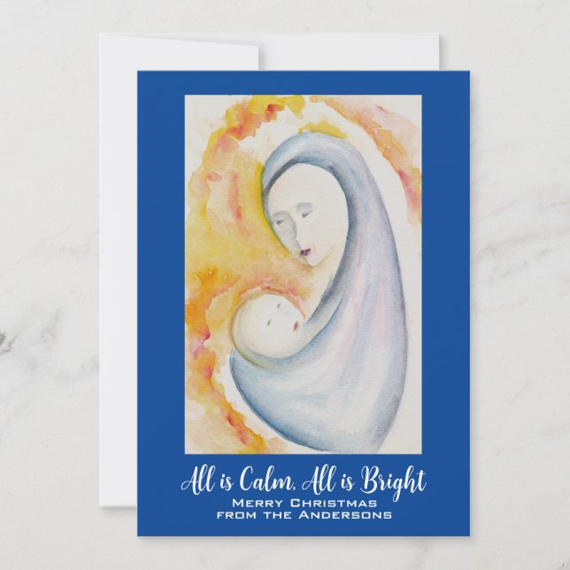 Tarjeta Festiva Madonna personalizada y acuarela infantil (Anverso)