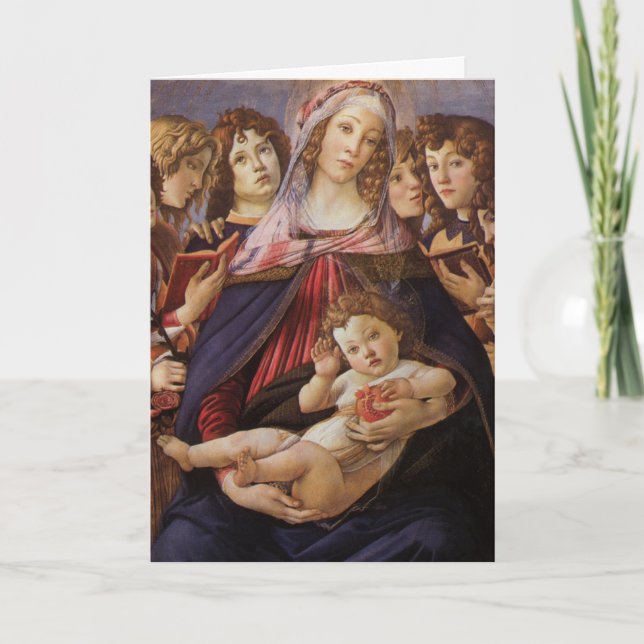 Tarjeta Festiva Madonna y ángeles infantiles de Botticelli, Navida (Anverso)