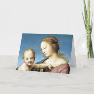 Tarjeta Festiva Madonna y el niño de Cristo sentados afuera