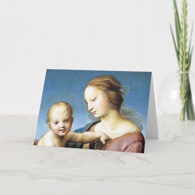 Tarjeta Festiva Madonna y el niño de Cristo sentados afuera (Anverso)