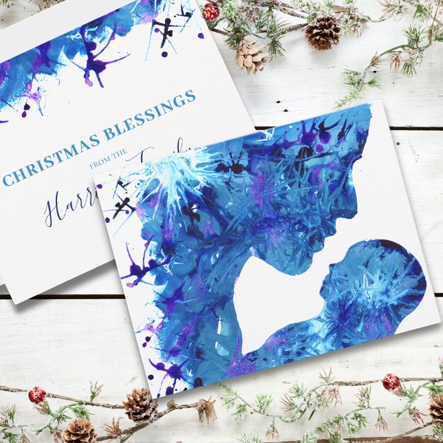 Tarjeta Festiva Madonna y la hermosa acuarela infantil (Jesus and Mary abstract watercolor religious christmas holiday card)