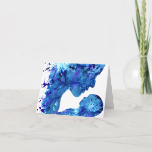 Tarjeta Festiva Madonna y Natividad Infantil acuarela azul