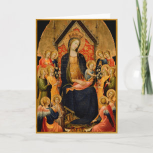 Tarjeta Festiva Madonna y niño con ángeles musicales