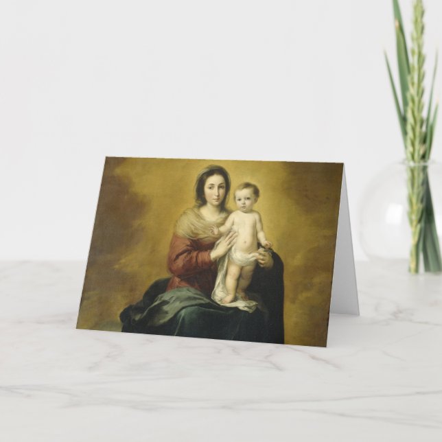 Tarjeta Festiva Madonna y niño, Navidades Bellas Artes saludan al  (Anverso)
