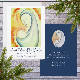 Tarjeta Festiva Madonna y Niño Personalizados en Acuarela