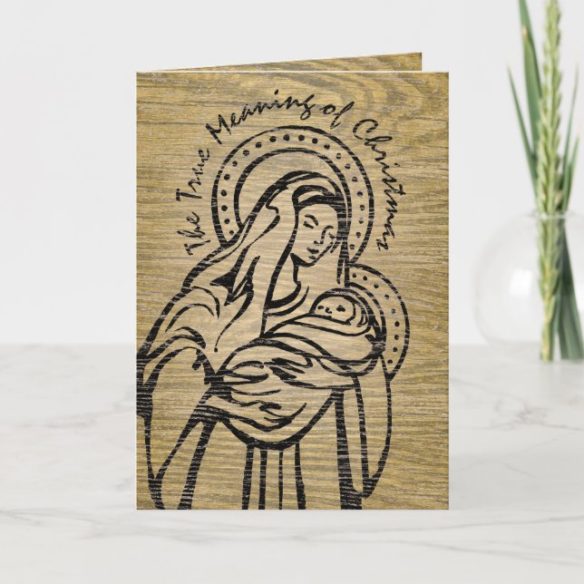 Tarjeta Festiva Madonna y niño Rustic Wood Christian (Anverso)