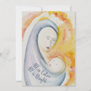 Tarjeta Festiva Madonna y Niño Versículo Bíblico Acuarela