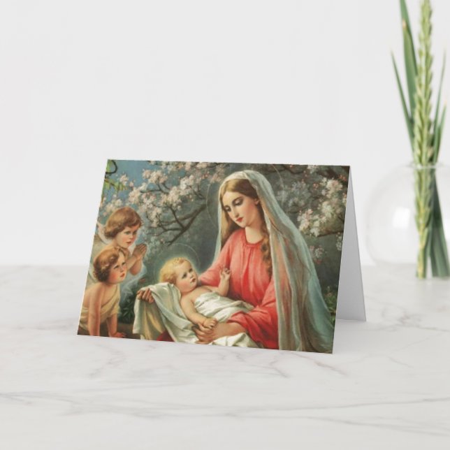 Tarjeta Festiva Madonna y niño vintage (Anverso)