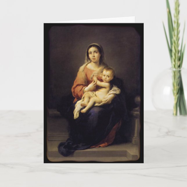 Tarjeta Festiva Madonna y niño - Virgen María - Murillo (Anverso)